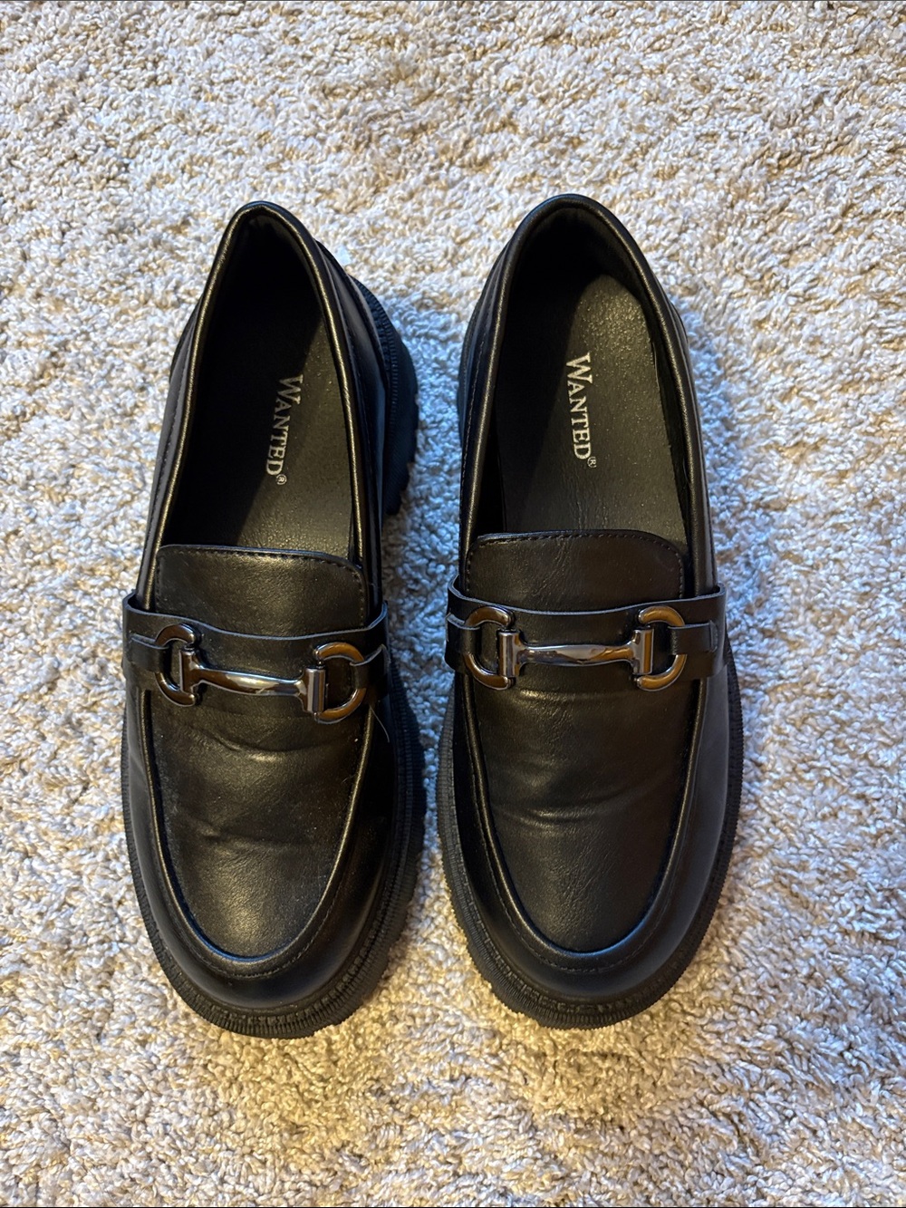 Wanted Men’s Black Leather Loafers with Metal Bit
